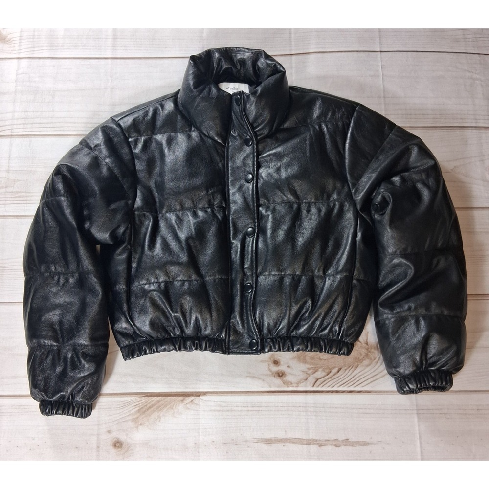KanCan Taylor Black Faux Leather Cropped Puffer Jacket Womens Medium M